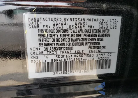 2024 Nissan Sentra Sv from USA, damaged, VIN 3N1AB8CV4RY248200
